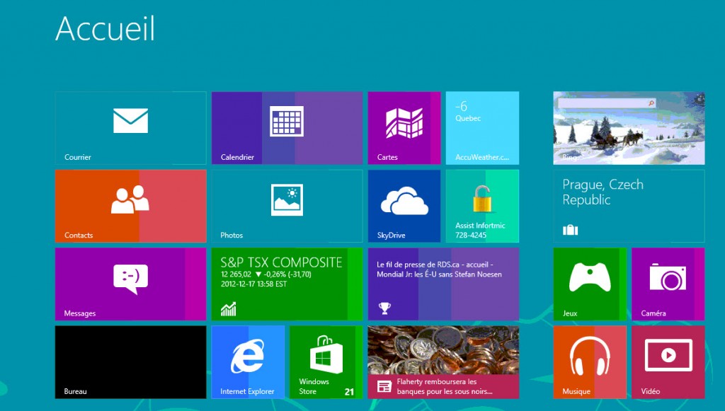 Écran accueil Win 8 tuiles