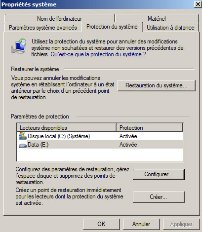 restauration du système à une date précédente